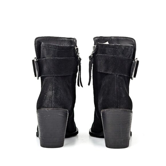 Sam Edelman Women Leonia Western Buckle Stack Heel Black Suede Boots sz 8 - Picture 4 of 9